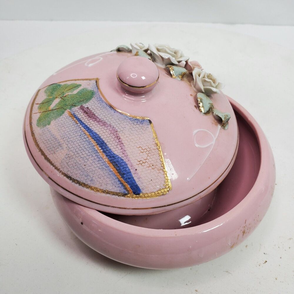 Vintage 1960 Wales Cloisonne Pale Pink Trinket Box 3x5 Inch